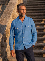 Italian Linen Shirt — Double Round Pocket — Turquoise