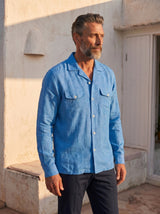 Italian Linen Shirt — Double Round Pocket — Turquoise