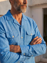 Italian Linen Shirt — Double Round Pocket — Turquoise