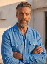 Italian Linen Shirt — Double Round Pocket — Turquoise