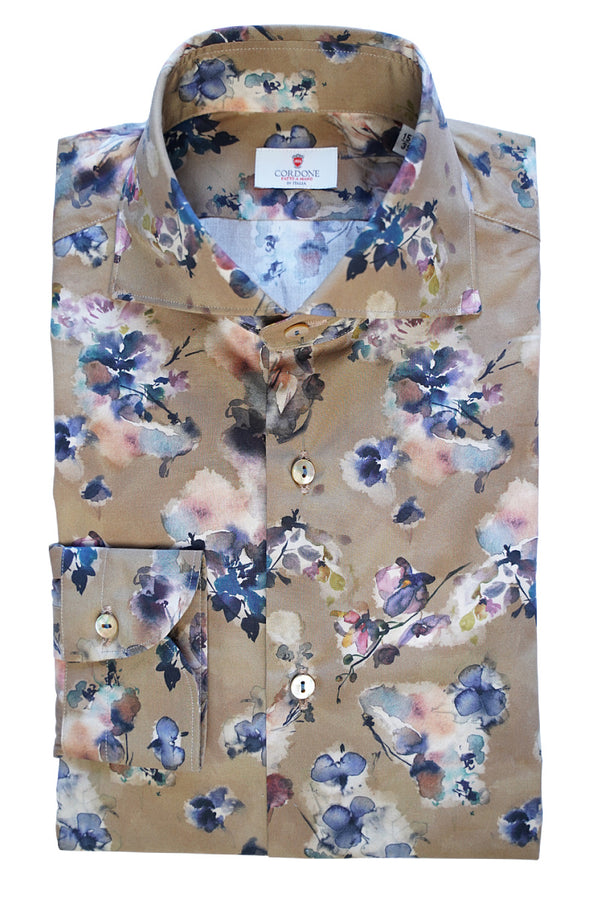 Beige Floral print  - Italian Cotton - Handmade in Italy