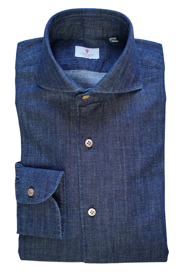 Blue Denim Shirt- Italian Cotton - Handmade in Italy