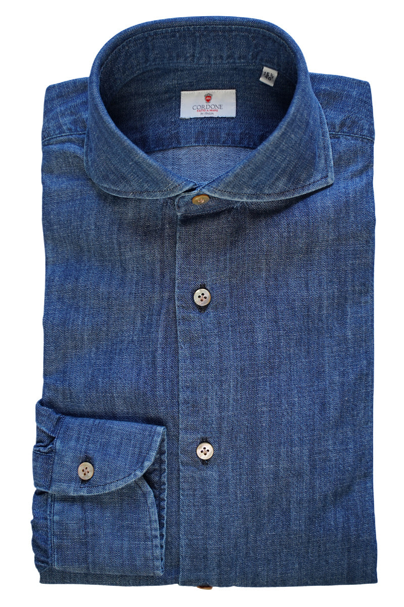 Mid Blue Denim Shirt- Italian Cotton - Handmade in Italy