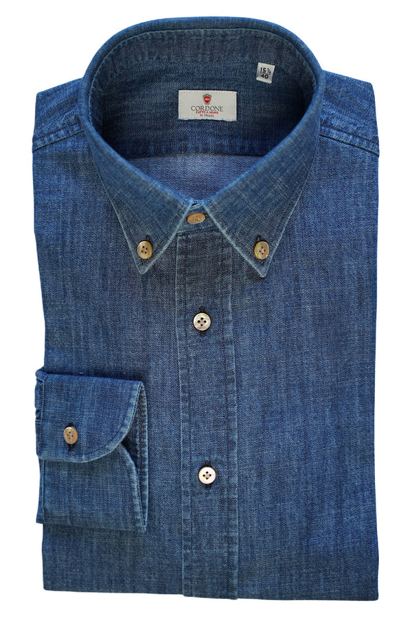 Dark Blue Denim Shirt- Italian Cotton - Handmade in Italy