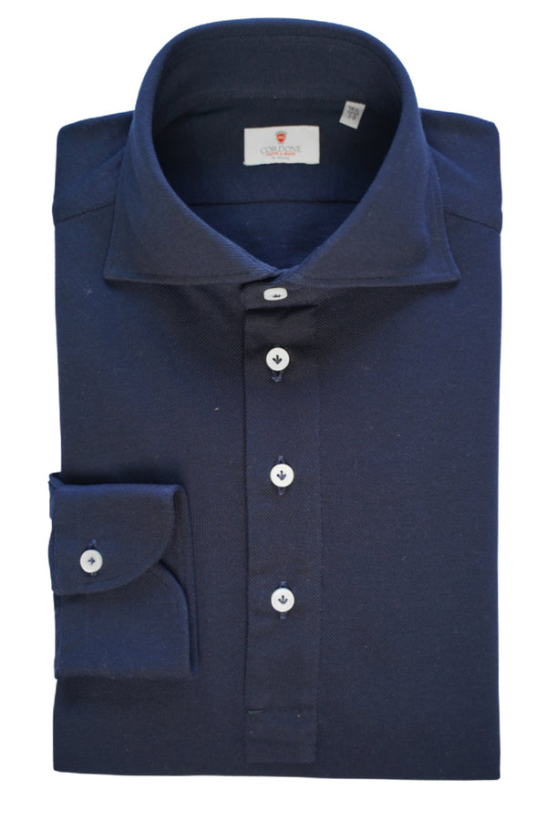 Polo Blue Jersey Shirt - Italian Cotton   - Handmade in Italy