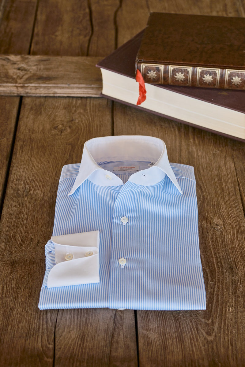 Camicia Righe Popeline Con Collo Bianco