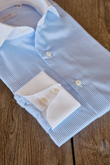 Camicia Righe Popeline Con Collo Bianco