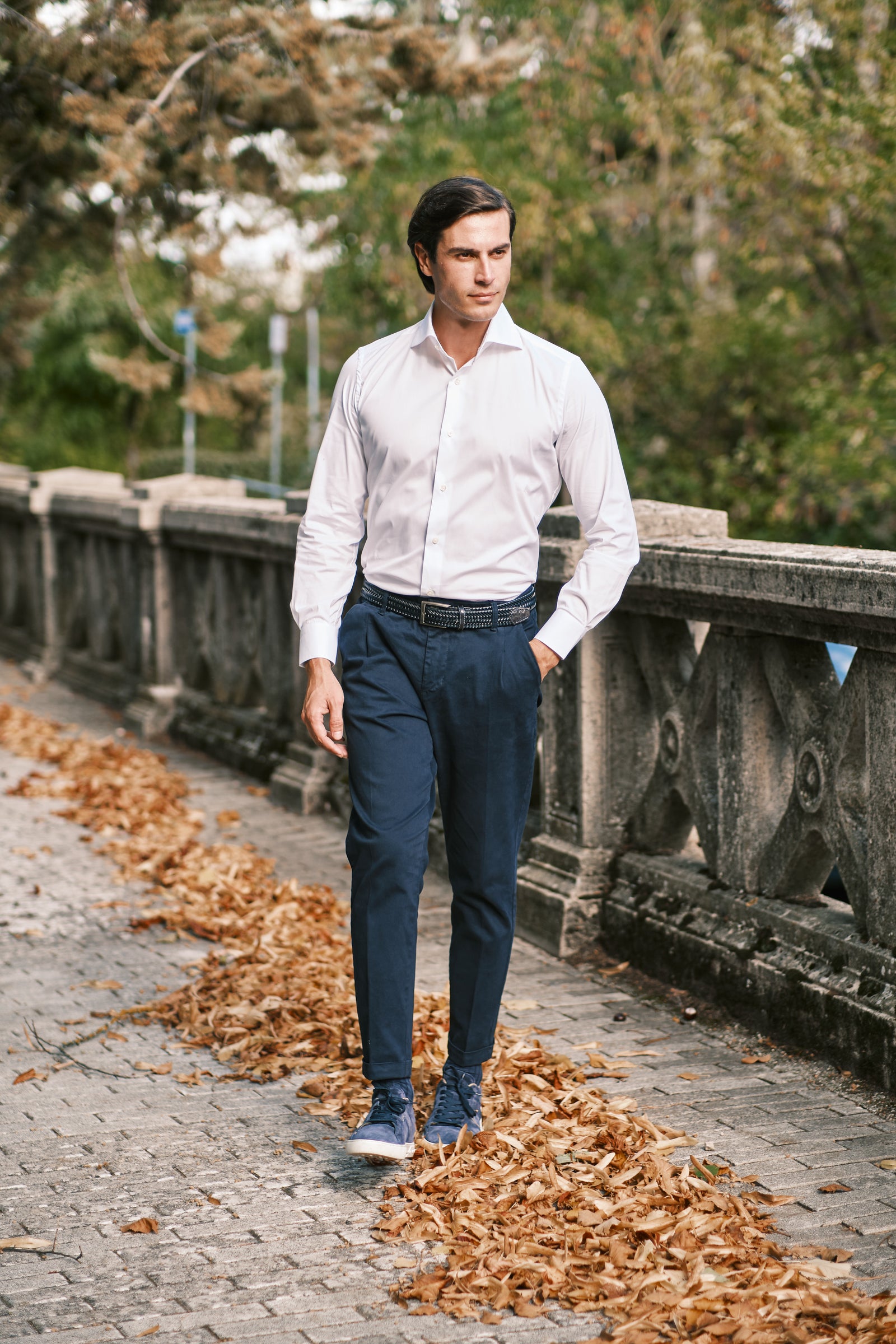 White Stretch Pop Shirt - Italian Cotton - Handmade in Italy