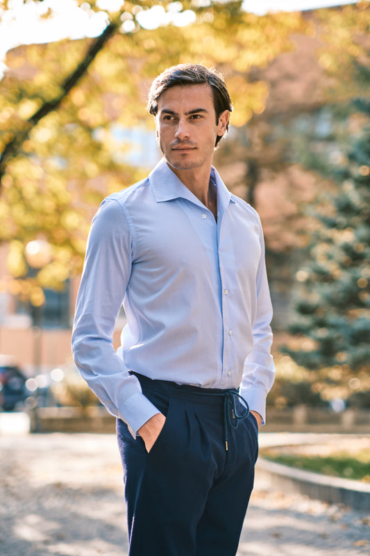 Azure Cotton Capri Collar Shirt- Italian Cotton - Handmade in Italy - VIP