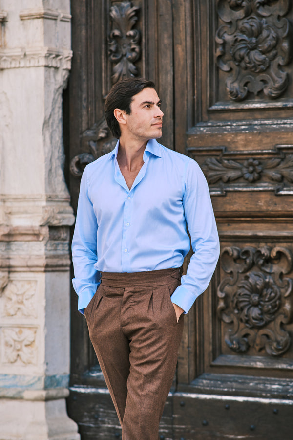 Azure Light Twill Shirt- Italian Cotton - Handmade in Italy