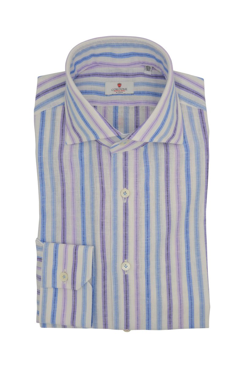 Linen shirt with light blue and lilac stripes