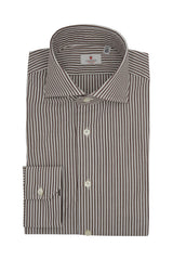 Brown and White Wide-Striped Shirt