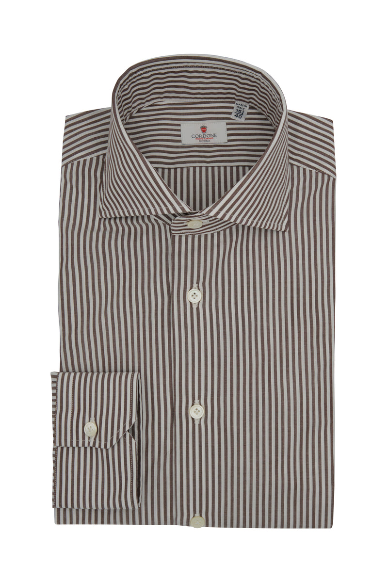 Brown and White Wide-Striped Shirt
