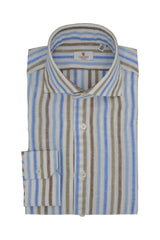 Brown and Light Blue Striped Linen Shirt