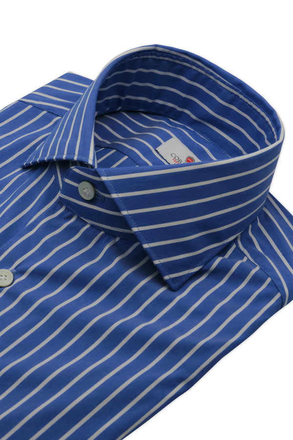 Blue shirt with narrow white stripes