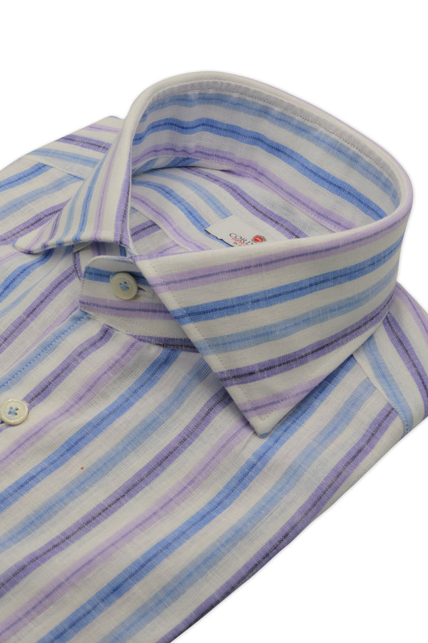 Linen shirt with light blue and lilac stripes