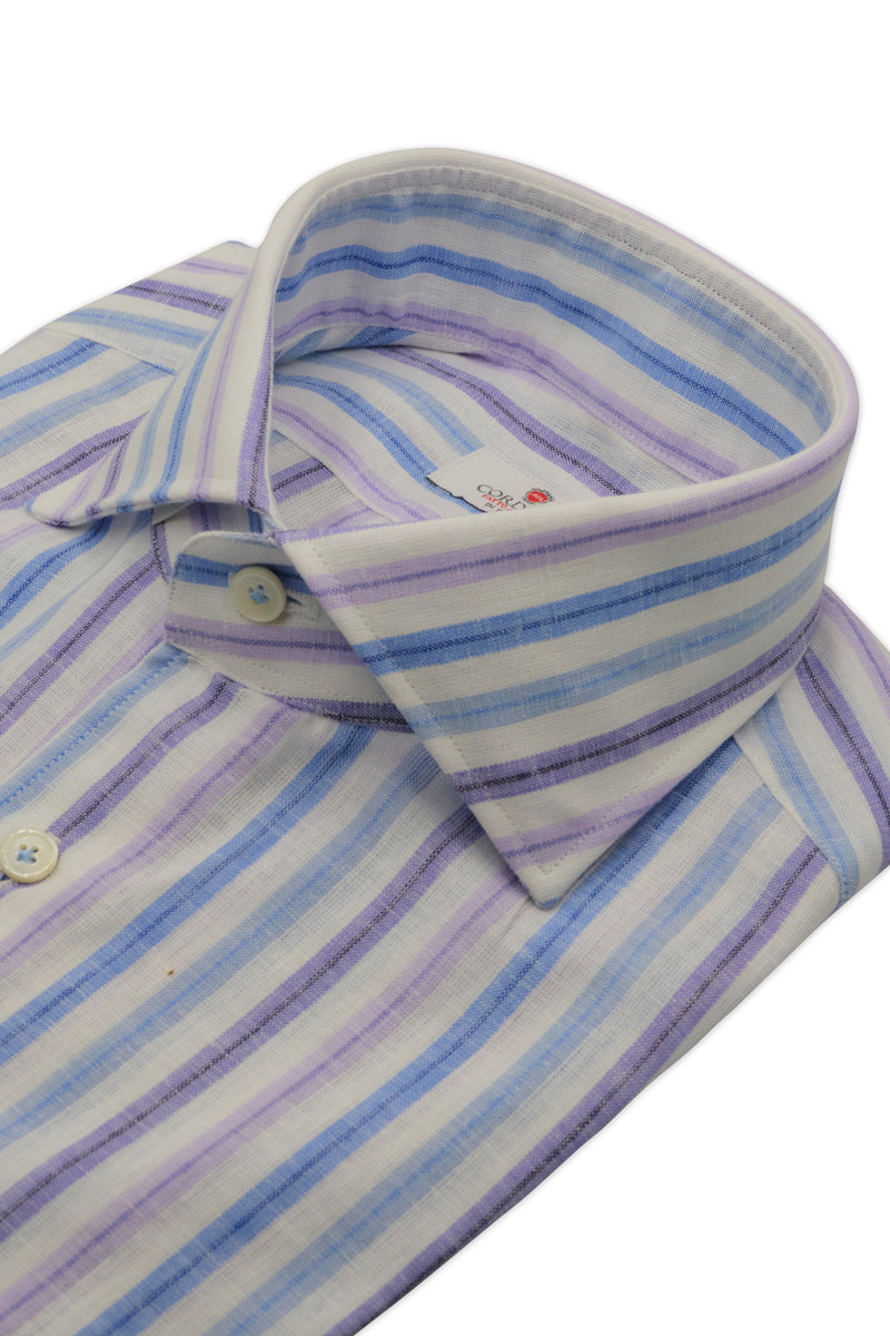 Linen shirt with light blue and lilac stripes