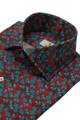 Red linen shirt with light blue flowers