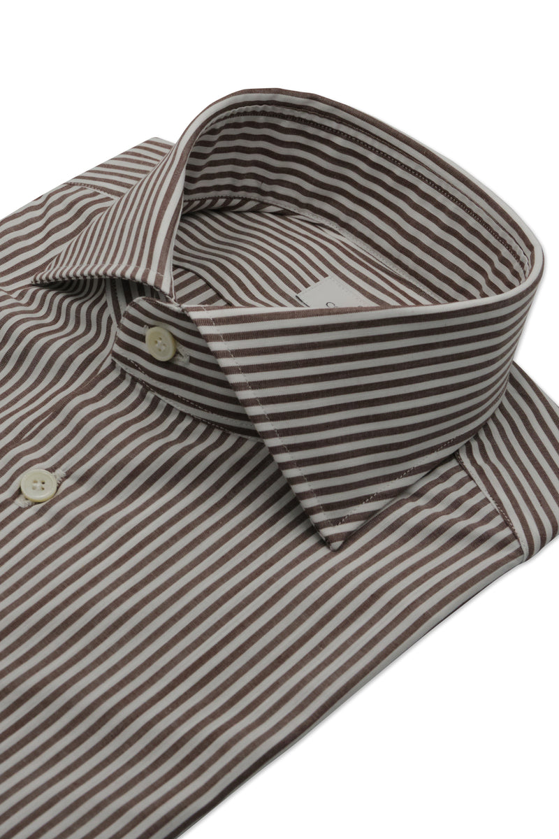Brown and White Wide-Striped Shirt