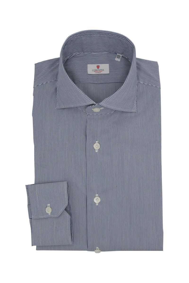 Narrow Stripe Blue and White Poplin Shirt