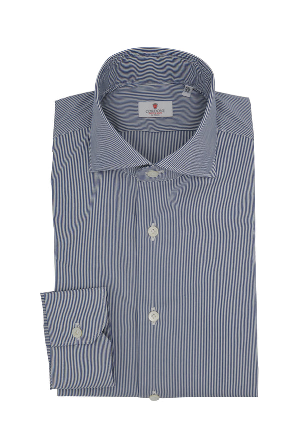 Narrow Stripe Blue and White Poplin Shirt