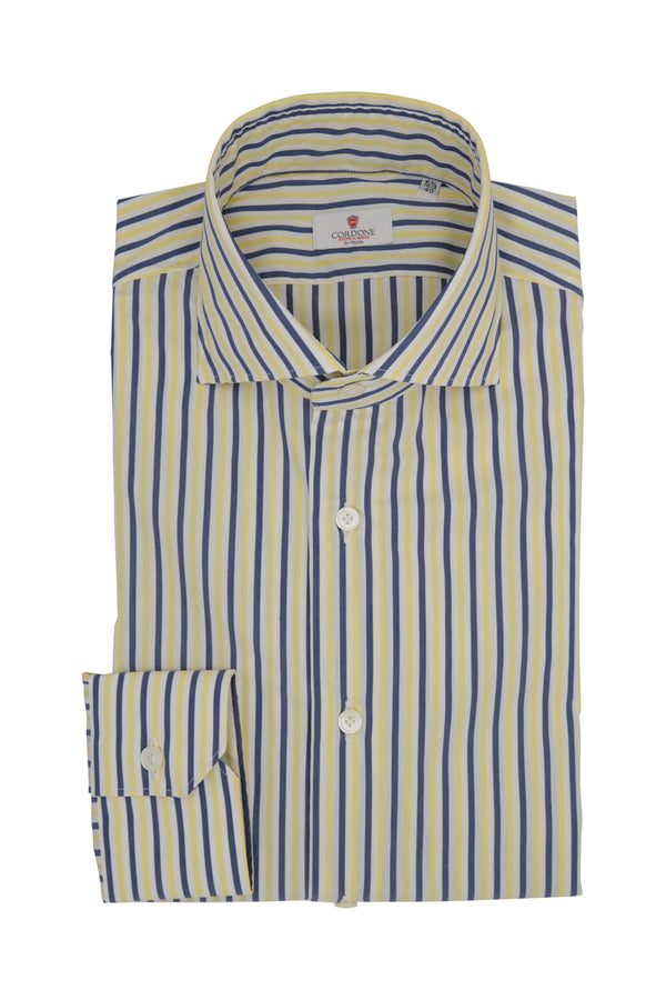 Narrow White Blue And Yellow Line Shirt