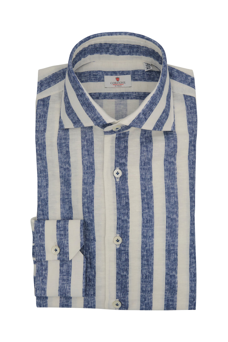 Blue and white striped linen shirt