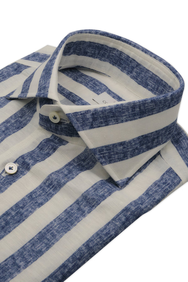 Blue and white striped linen shirt