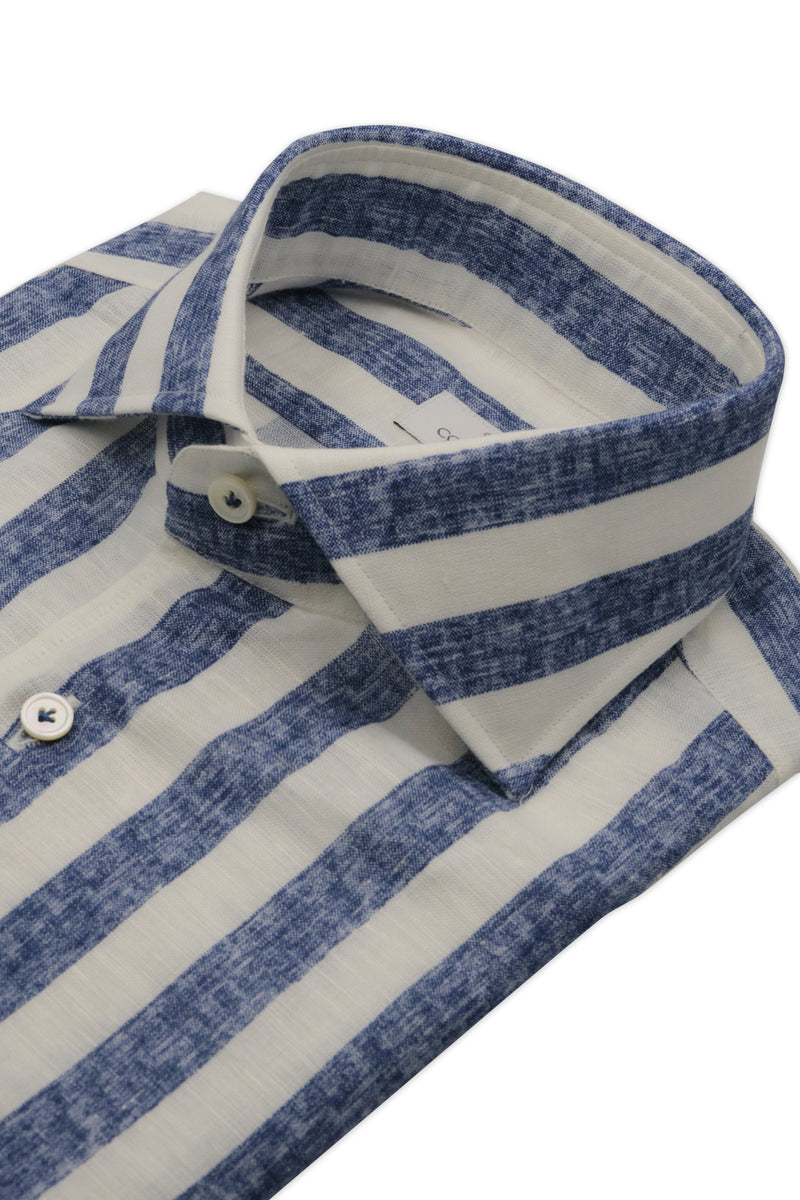 Blue and white striped linen shirt