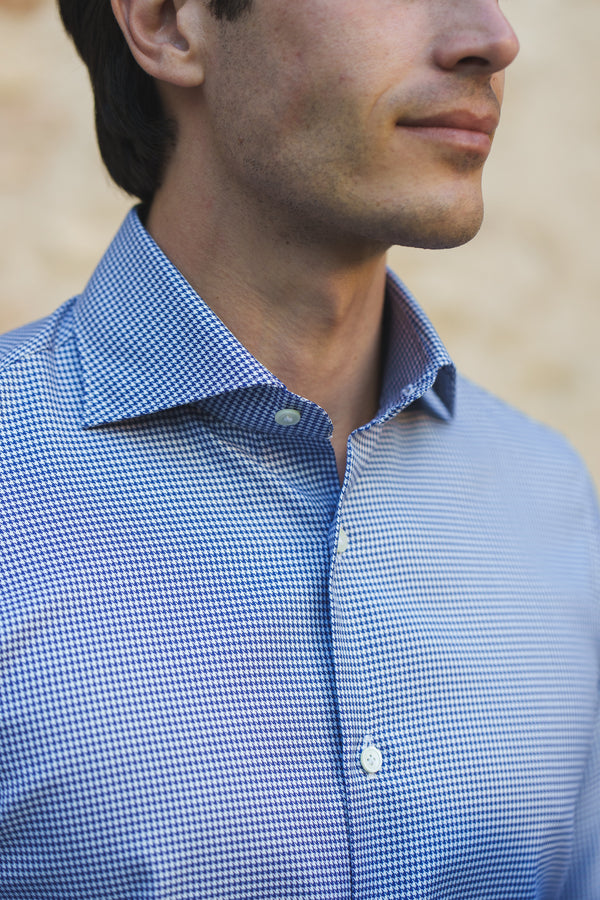 Camicia Pied-De-Poule Blu in twill Facile Stiro