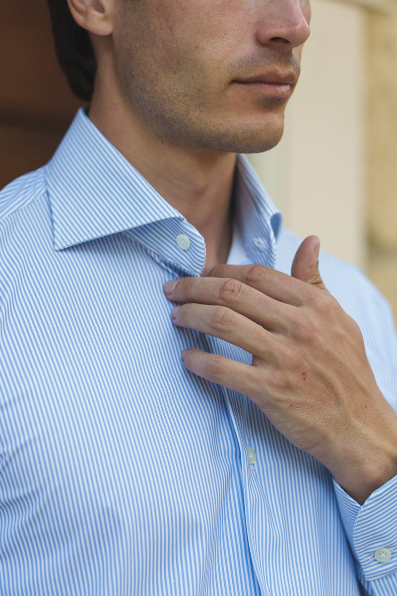 Striped Azure No Iron Techincal Fabrics Shirt