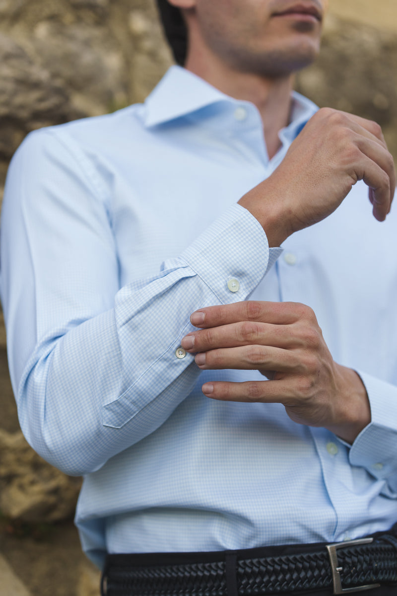 Camicia Pied-De-Poule azzurra in twill Facile Stiro