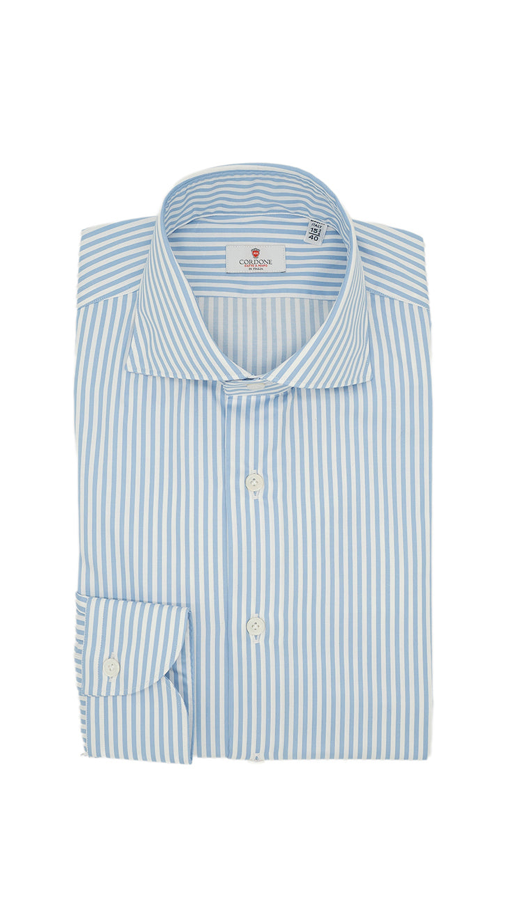 Camicia in twill a righe azzurre