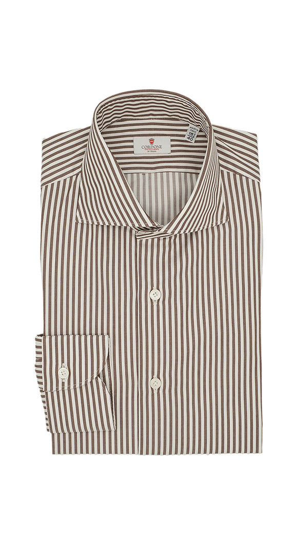 Camicia in twill a righe marrone
