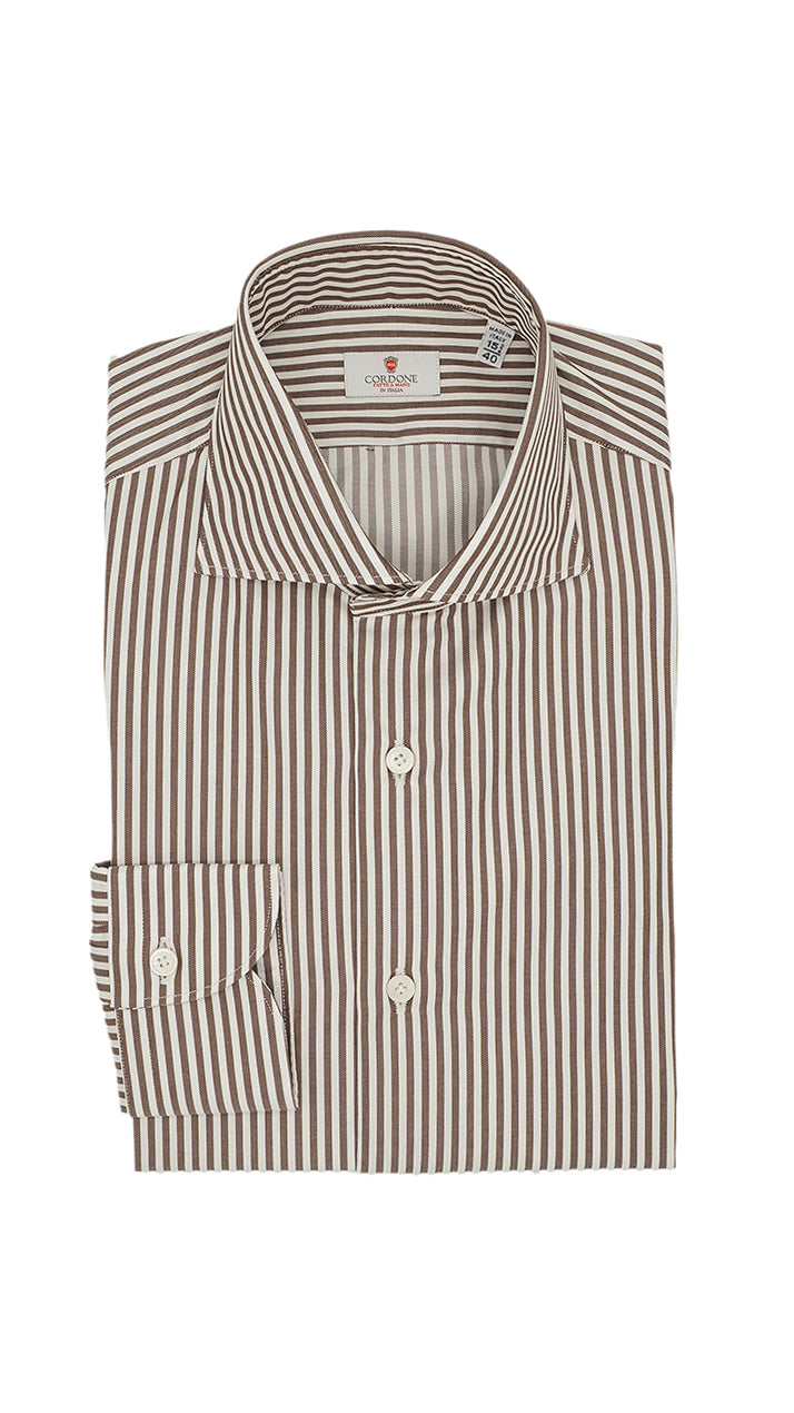 Camicia in twill a righe marrone