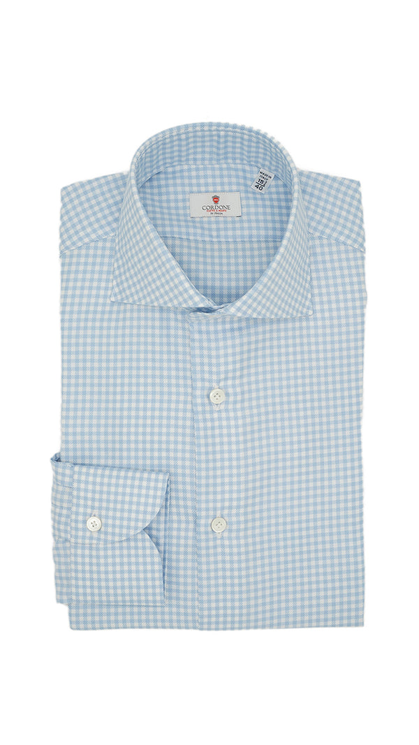 Easy Iron Check Twill Shirt Azure