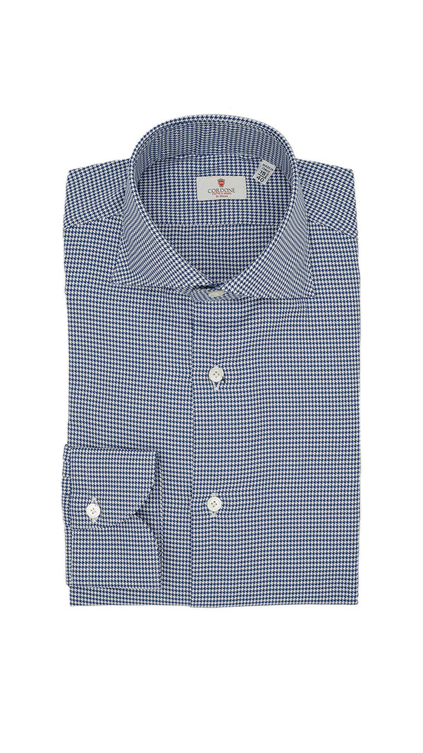 Easy Iron Pied-De-Poule Twill Shirt Blue