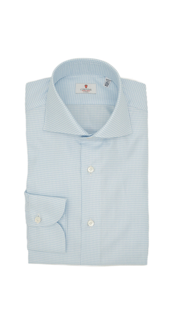 Easy Iron Pied-De-Poule Twill Shirt Azure