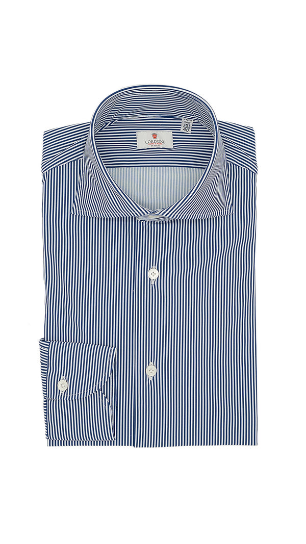 Striped Blue No Iron Techincal Fabrics Shirt