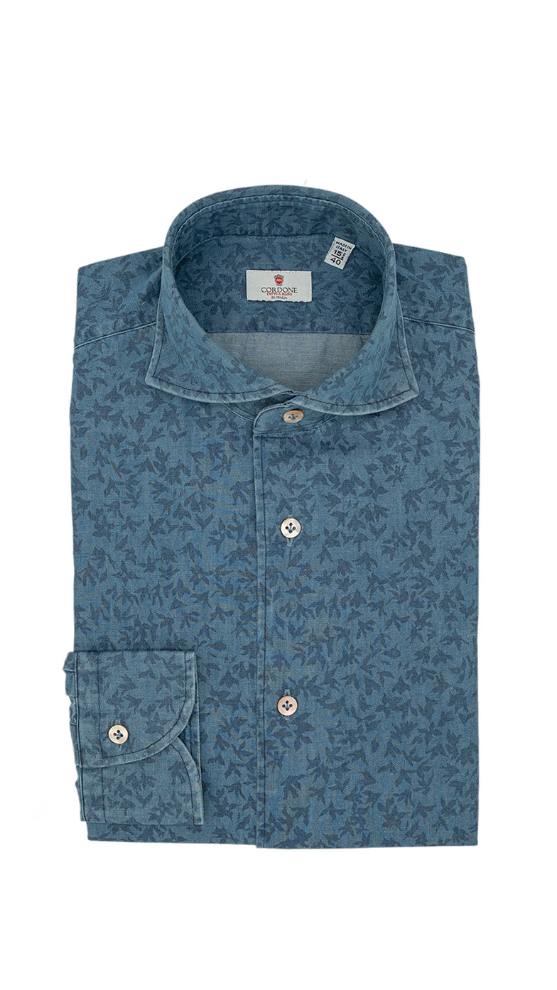 Damask Light Blue Denim Shirt