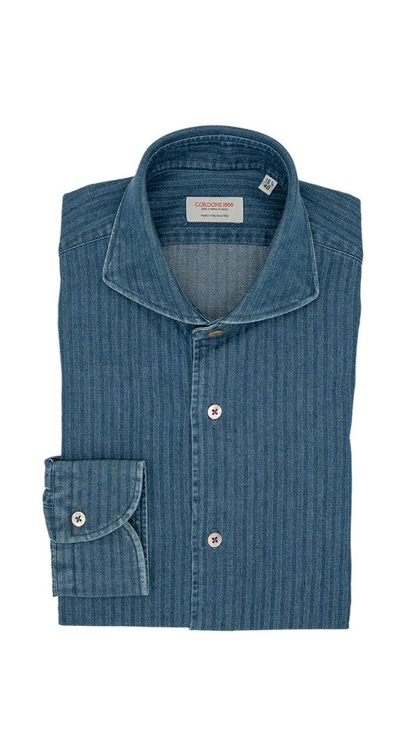 Embossed Denim Blue Shirt