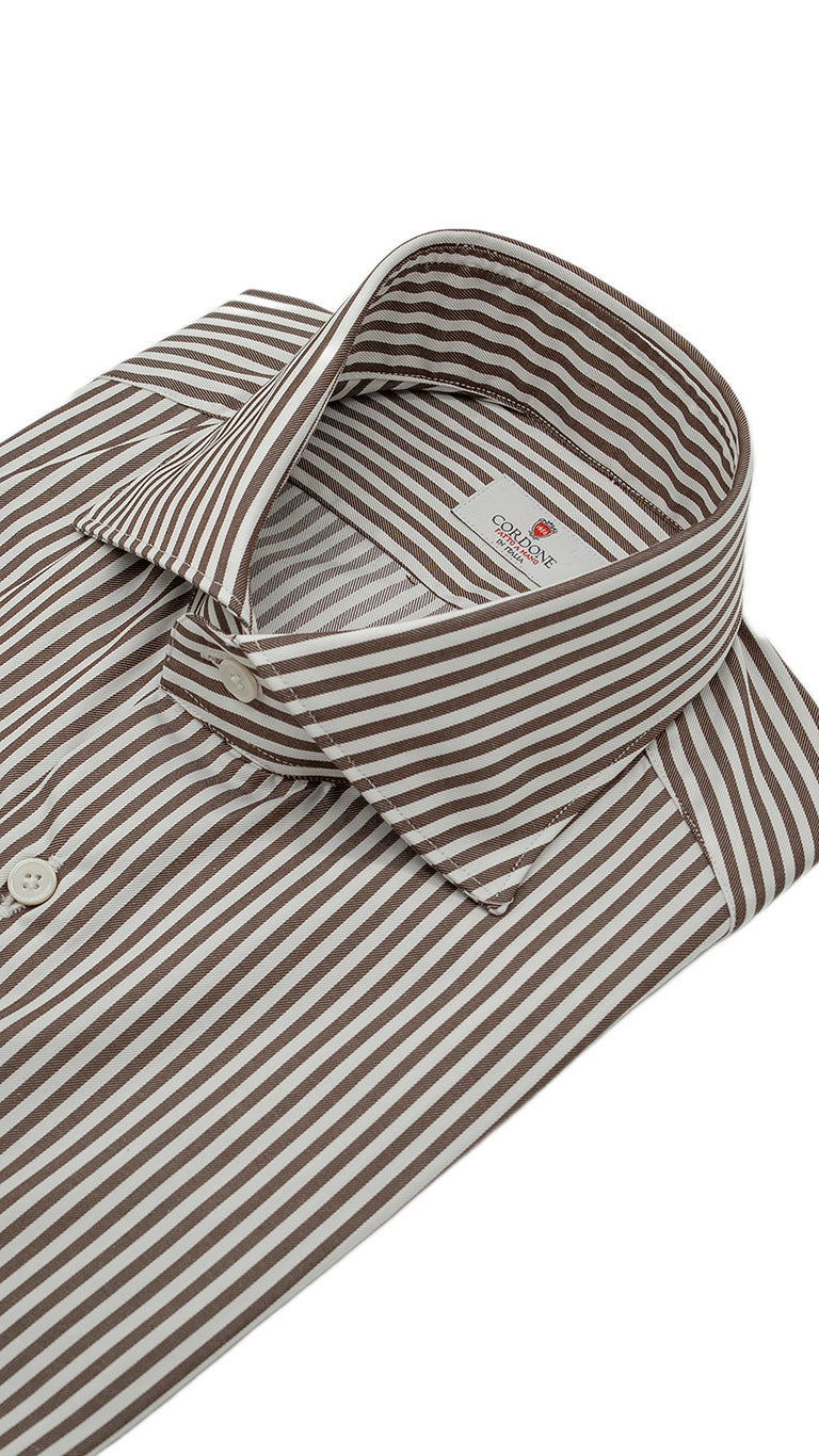 Camicia in twill a righe marrone