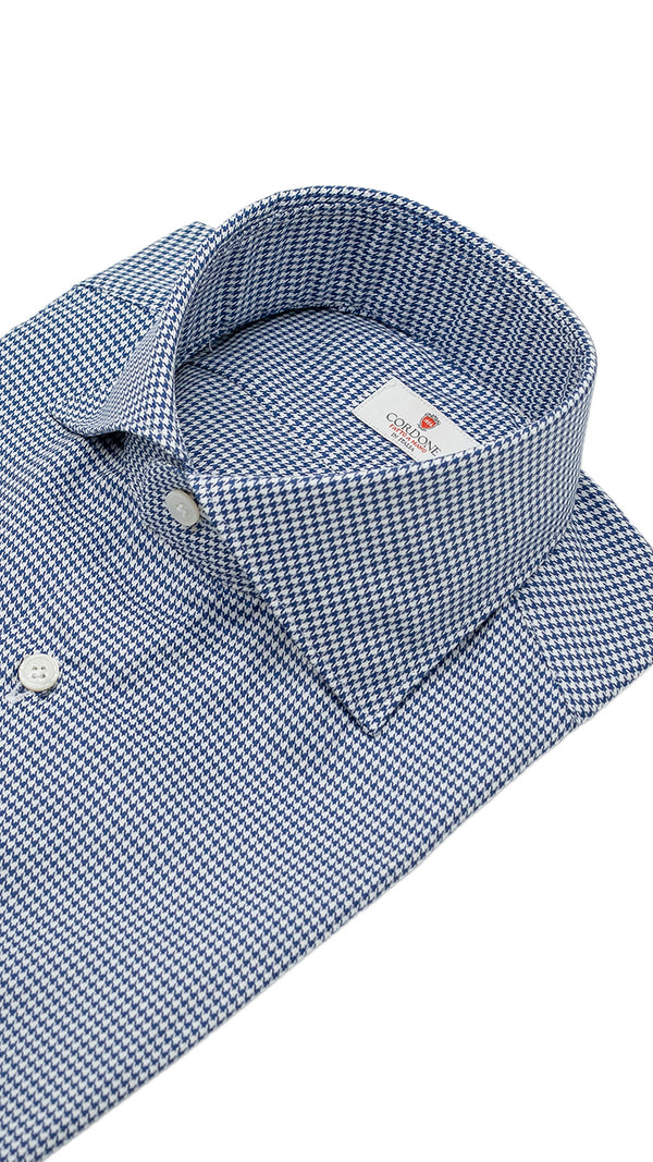 Easy Iron Pied-De-Poule Twill Shirt Blue