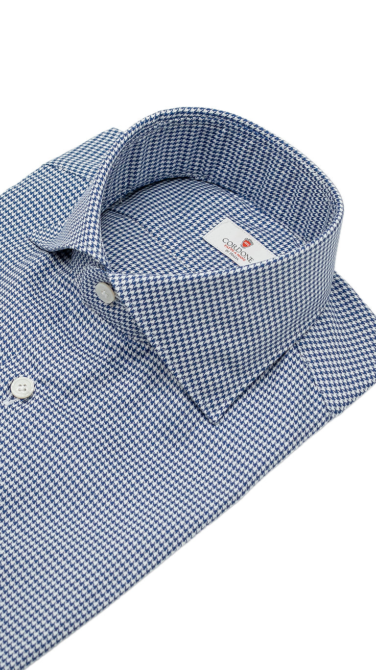 Easy Iron Pied-De-Poule Twill Shirt Blue