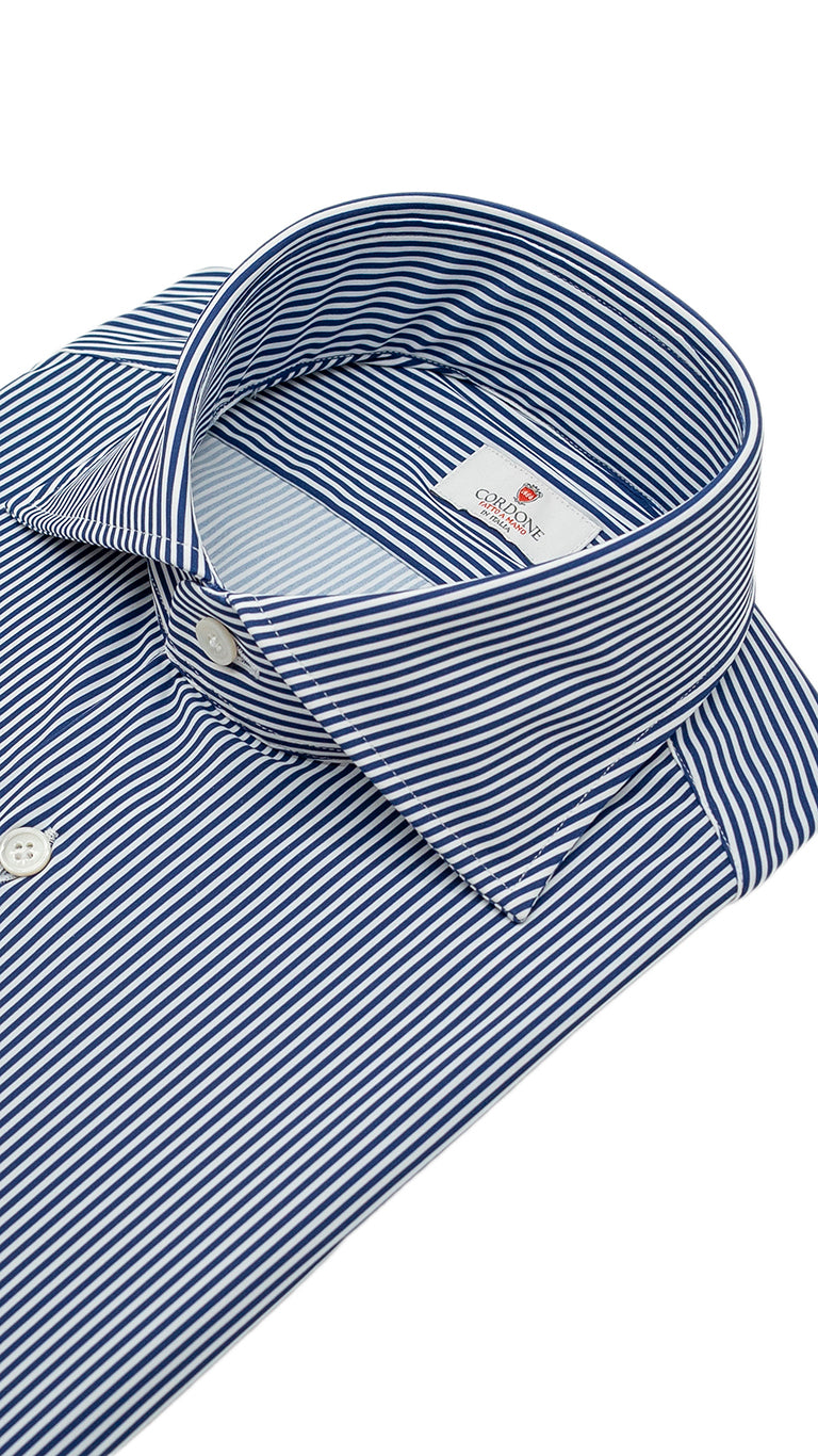 Striped Blue No Iron Techincal Fabrics Shirt
