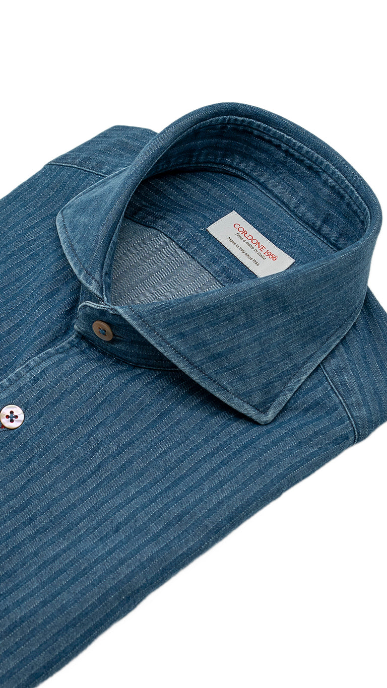 Embossed Denim Blue Shirt