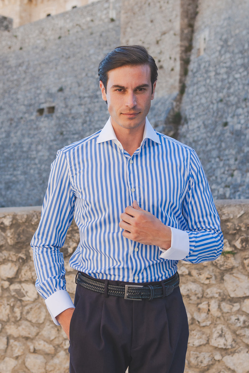 Camicia Popeline con colletto bianco a righe azzurre