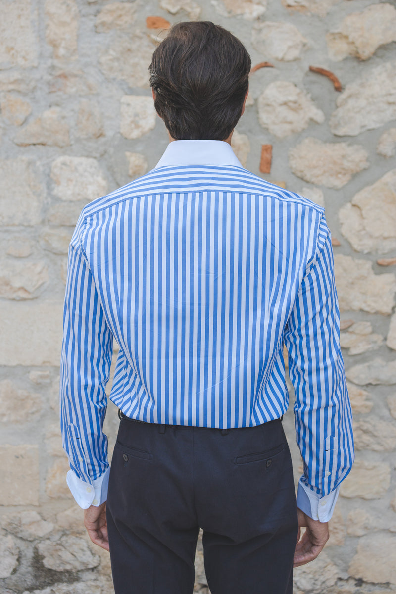 Camicia Popeline con colletto bianco a righe azzurre