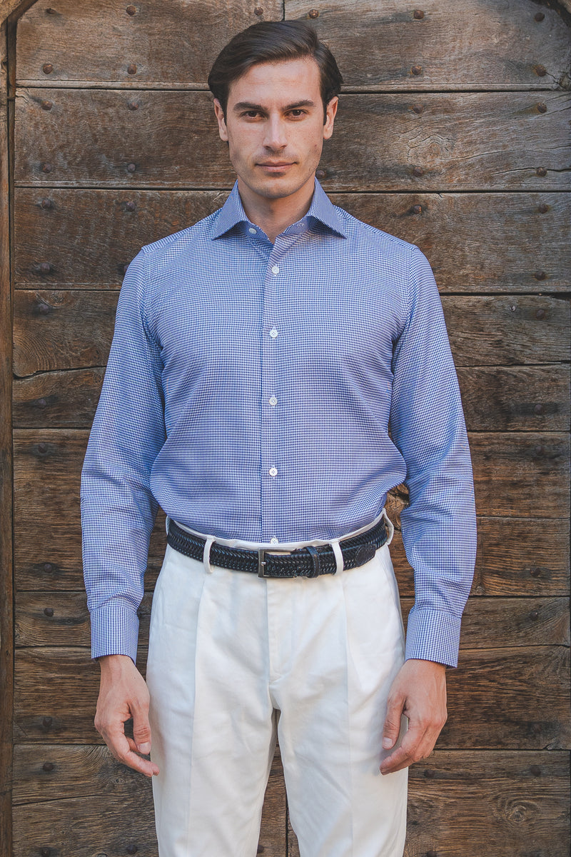 Camicia Pied-De-Poule Blu in twill Facile Stiro