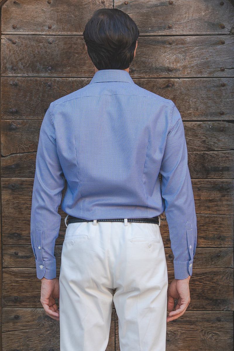 Camicia Pied-De-Poule Blu in twill Facile Stiro